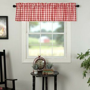 Country Primitive Farmhouse Annie Buffalo Red Check Valance 72"